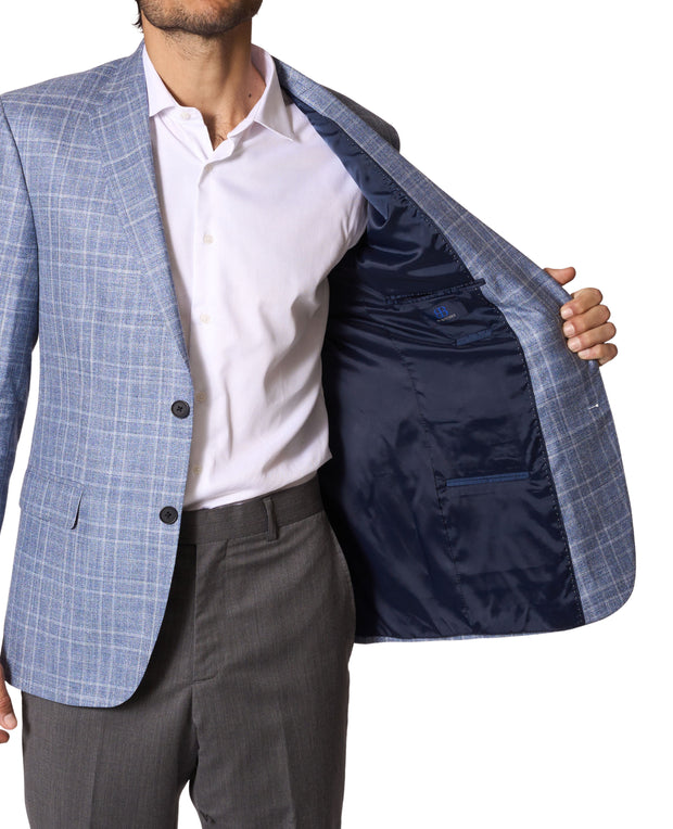 JB0907-03 Light Blue Plaid Sport Coat